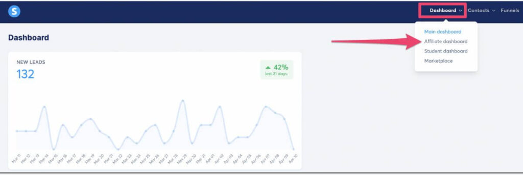 Affiliate dashboard option Systeme.io