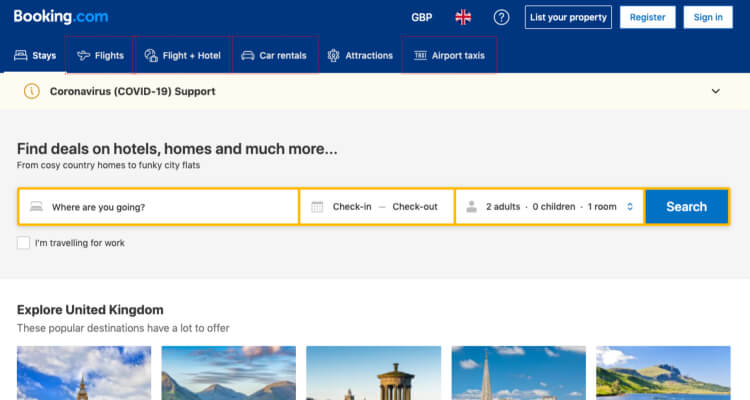 Booking dot com website