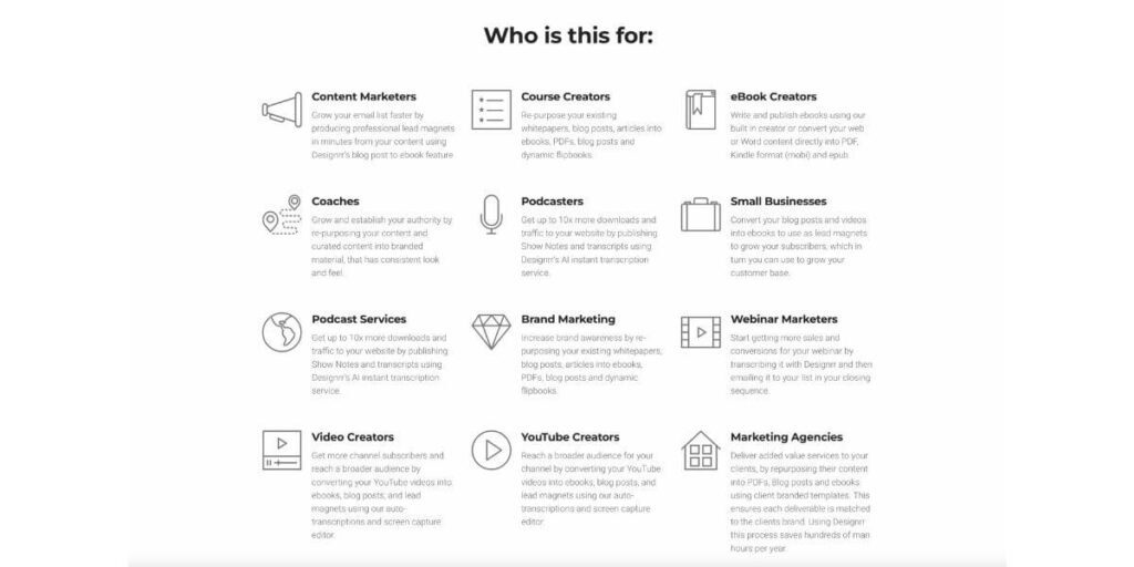 Chart showing who Designrr is for