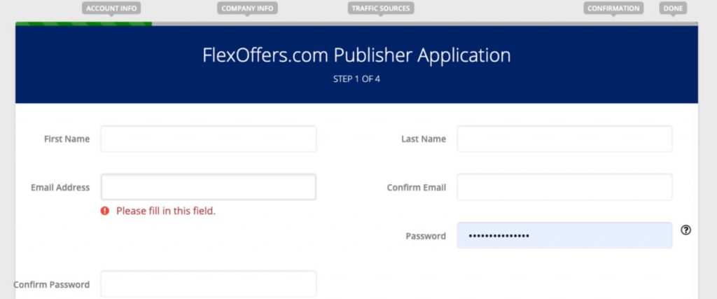 FlexOffers sign up page