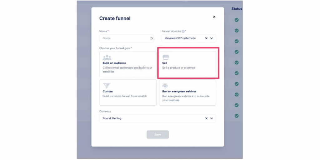 Systeme.io funnel options