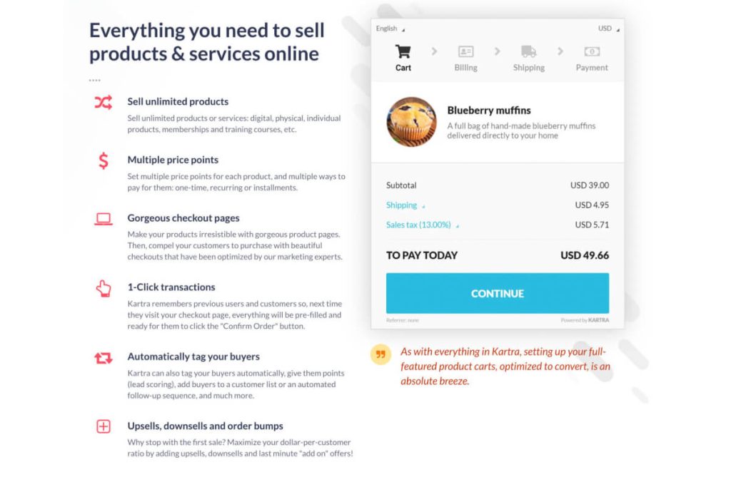 Kartra shopping cart checkouts