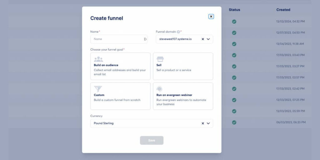 Systeme.io landing page types