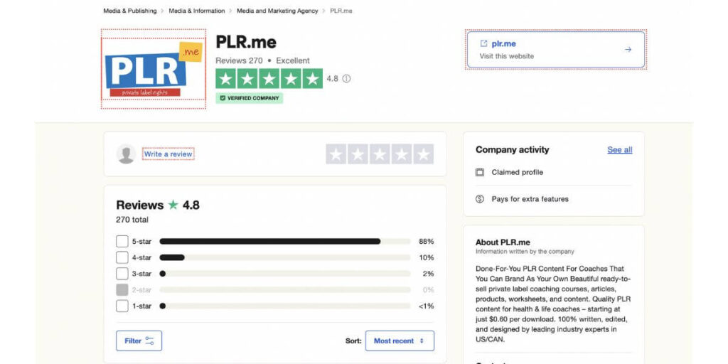 PLR.me TrustPilot reviews