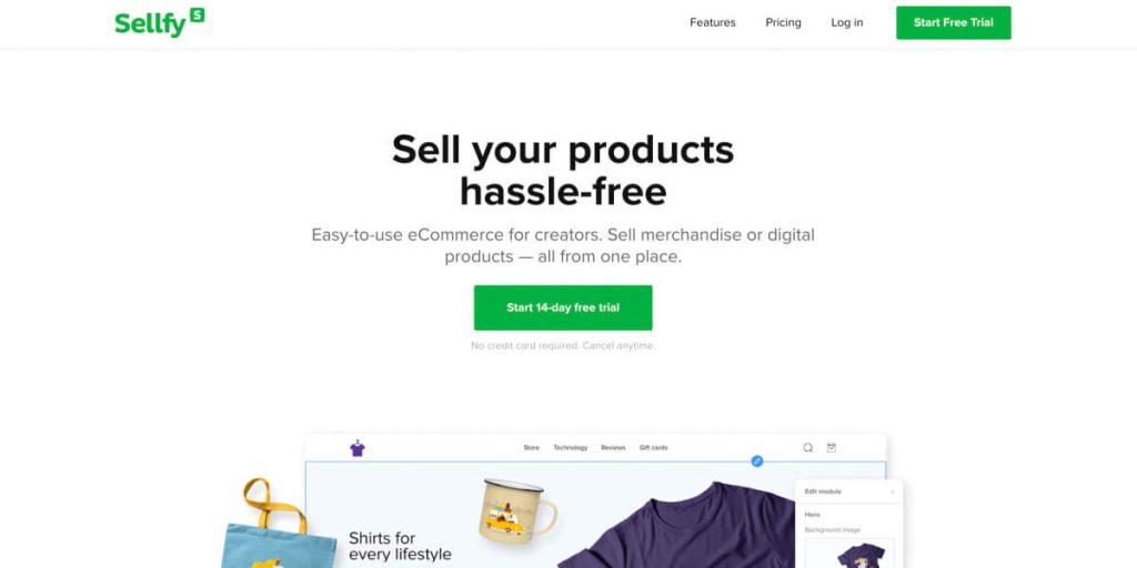 Sellfy homepage