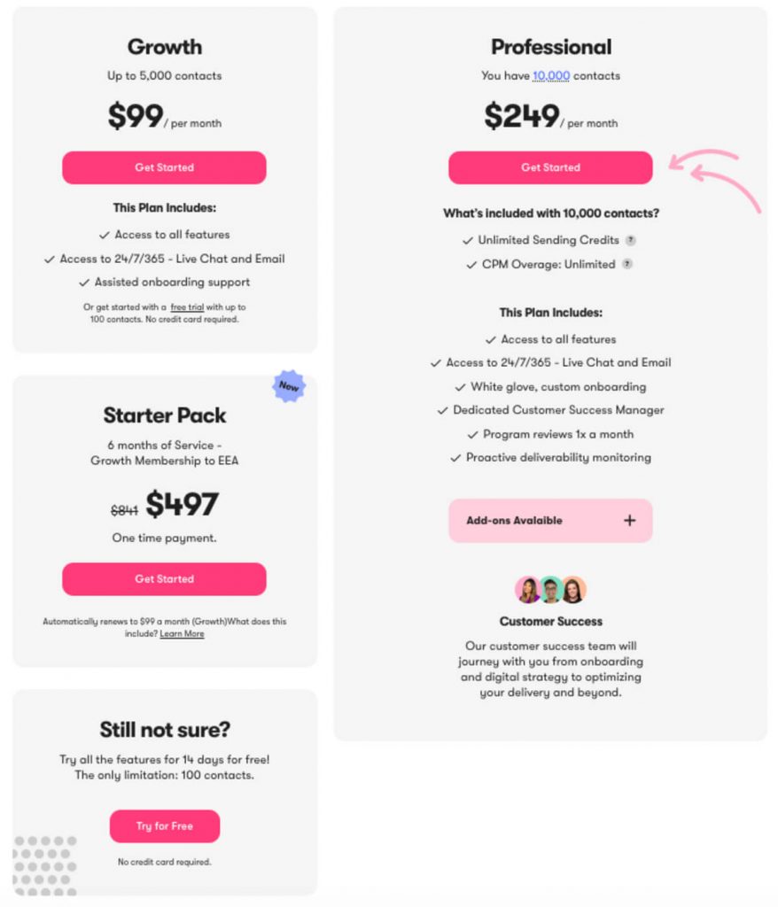 SendLane pricing table