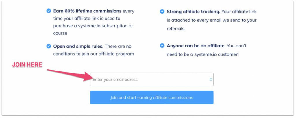 Affiliate sign up page