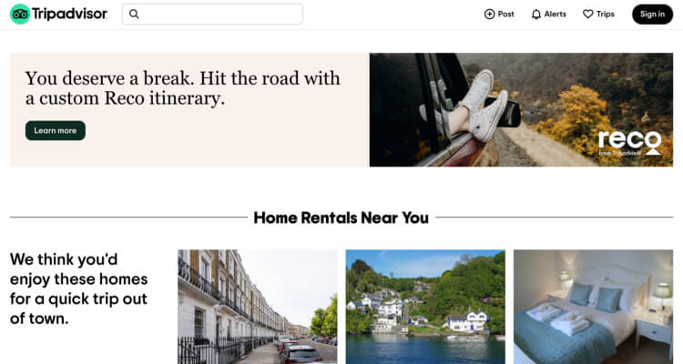 TripAdvisor homepage