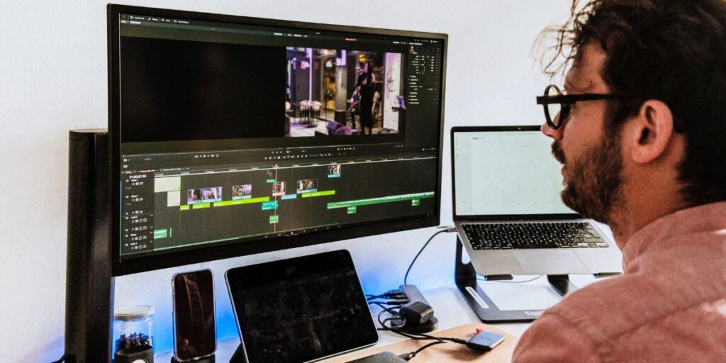A man editing videos
