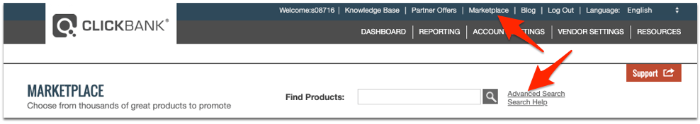 ClickBank marketplace - product research