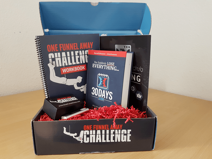 The One Funnel Away Challenge kit in the box