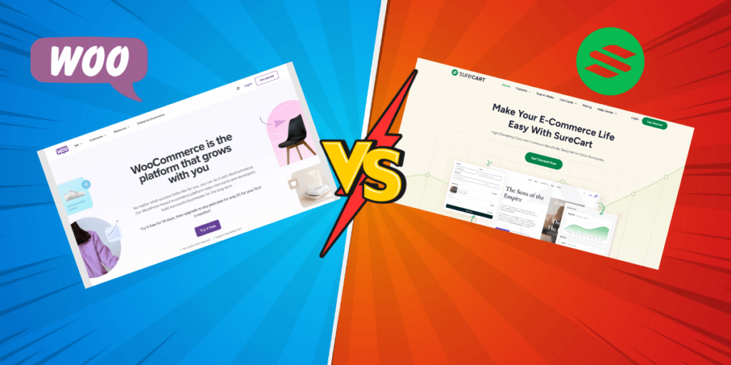 WooCommerce up agains SureCart compared side by side