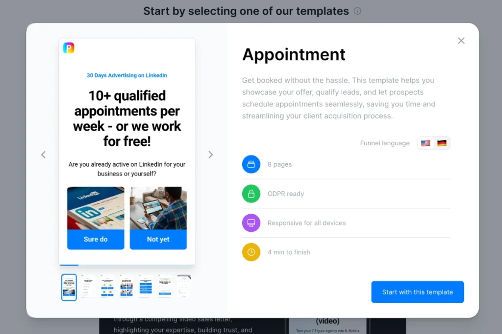 Choosing a funnel template Choosing a funnel template