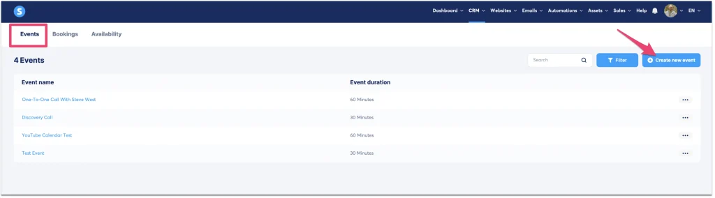 creating a new booking event Creating your new event